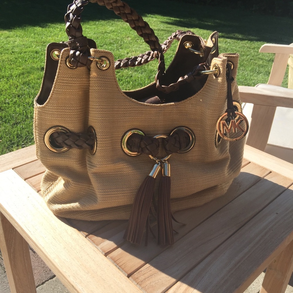 Michael Kors Straw Charlton Shoulder Bag